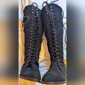 Torrid Black Wide Calf Lace-Up Faux Suede Boots